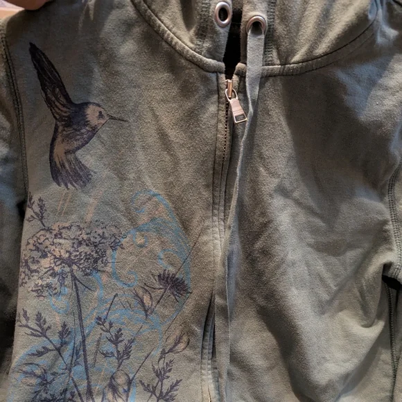 Sonoma Zip-Up Hoodie Hummingbird Floral Sage Green Blue Spring Athleisure - Picture 8 of 8